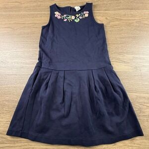 Crewcuts Girls Beaded Floral Neckline Navy Blue Drop Waist Sleeveless Dress 10